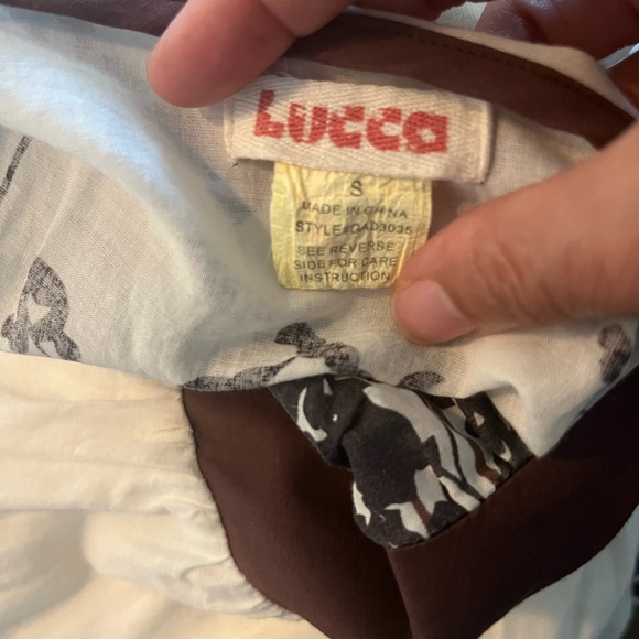 Lucca 100% cotton Vee Neck Abstract Print Floral Dress Size Small Brown White - Picture 11 of 11